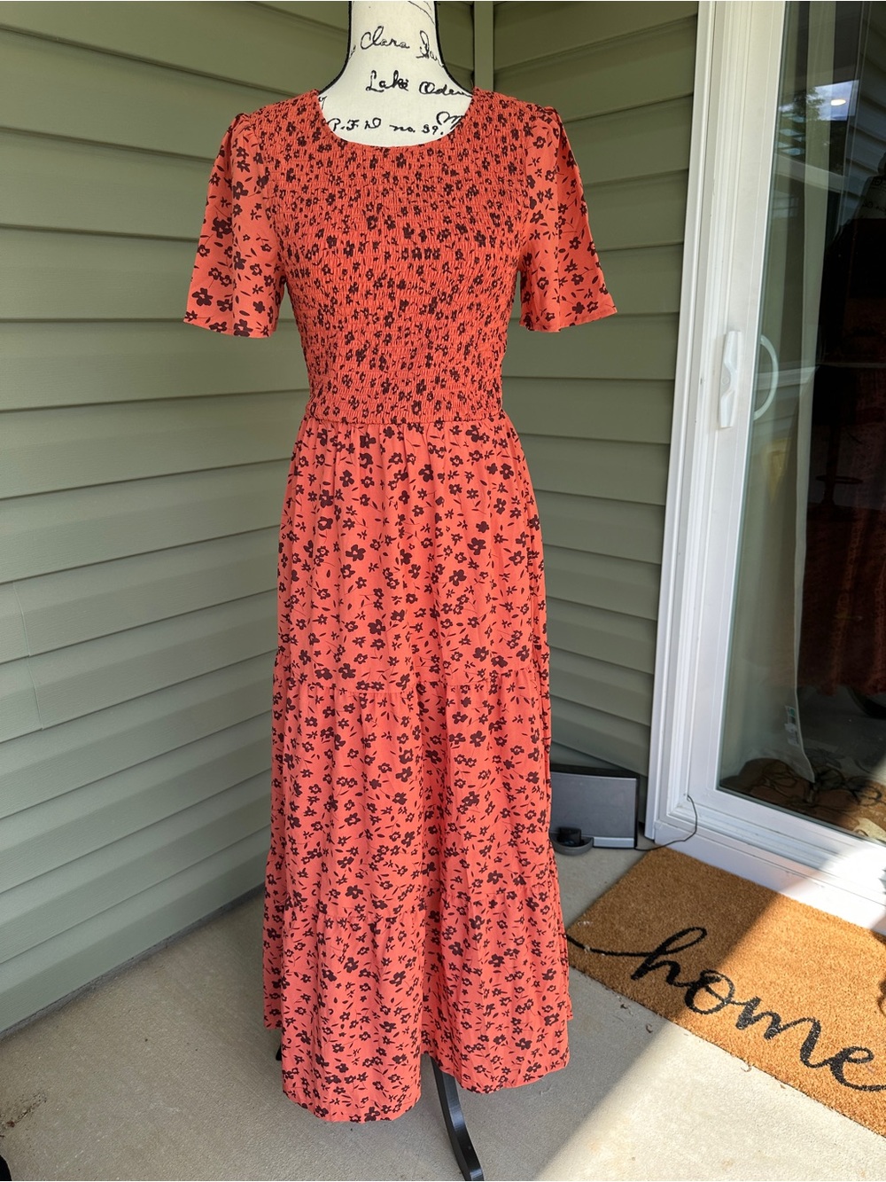 Maggeer beautiful orange w rust colored Floral Maxi Dress with smocking size S - Picture 2 of 14